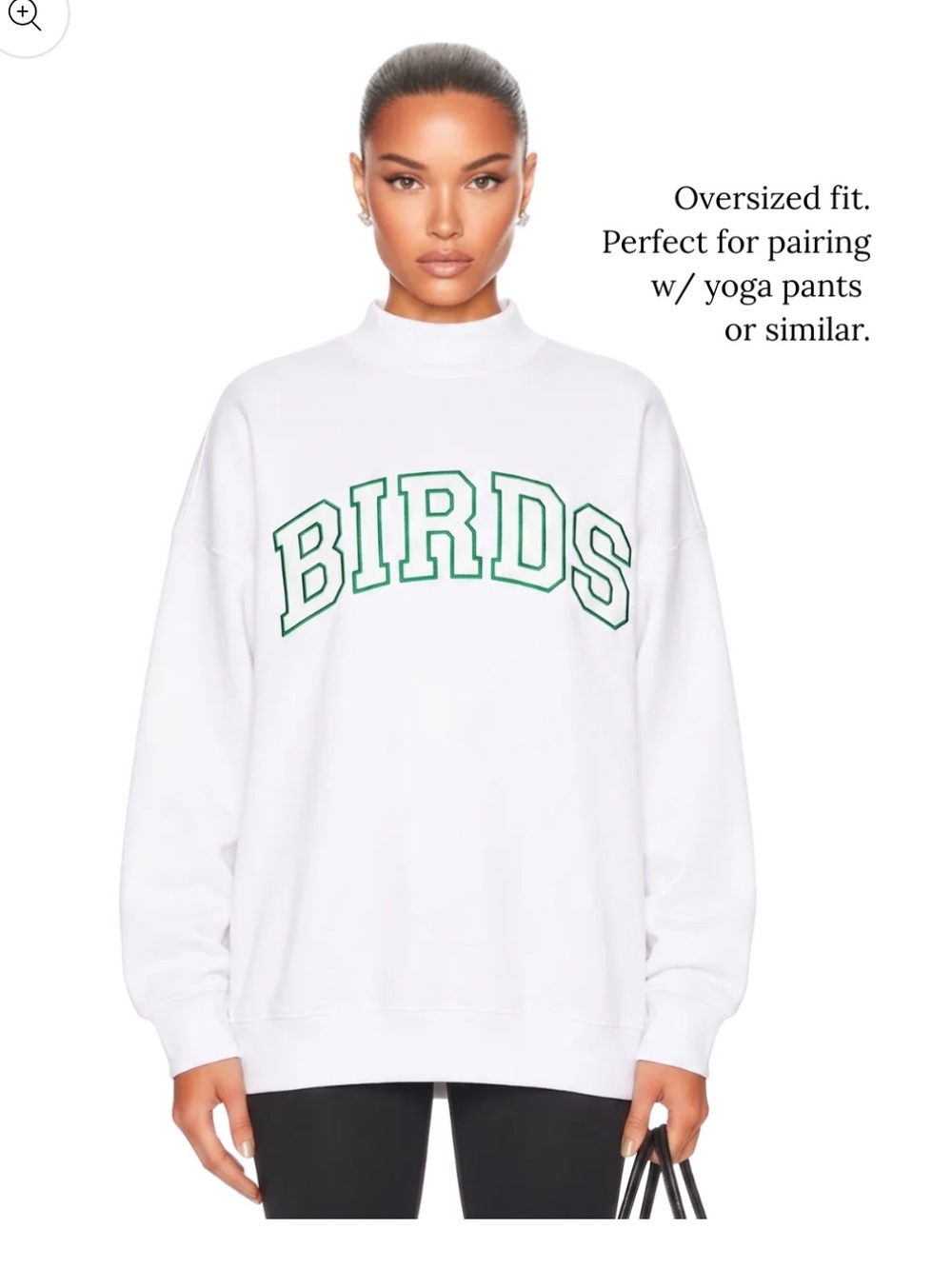 South And Green BIRDS White Oversized Pullover Sweatshirt with Green Lettering